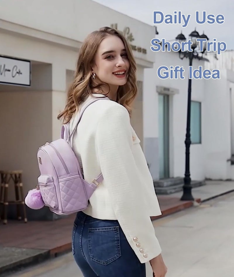 Barsine Girls Fashion Mini Backpack Purse Small Cute Plaid Leather Women Backpacks Little Bag (Purple) - Image 2